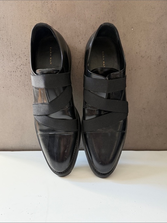 Zara Black Leather Slip-On Loafers with Elastic Cross Straps main image 4